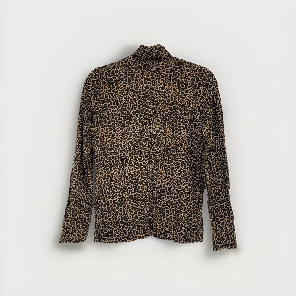 J. Crew Tissue Turtleneck Top Small Leopard Print Long Sleeve Cotton Women's - Picture 3 of 7